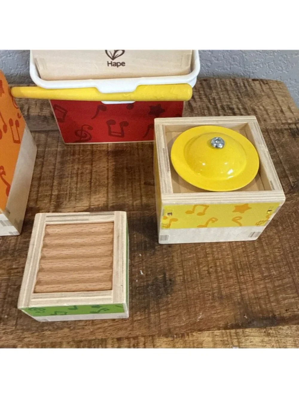 Hape Wooden Musical Stacking Cubes Kids Toddler Instrument Set 5-Piece Lot